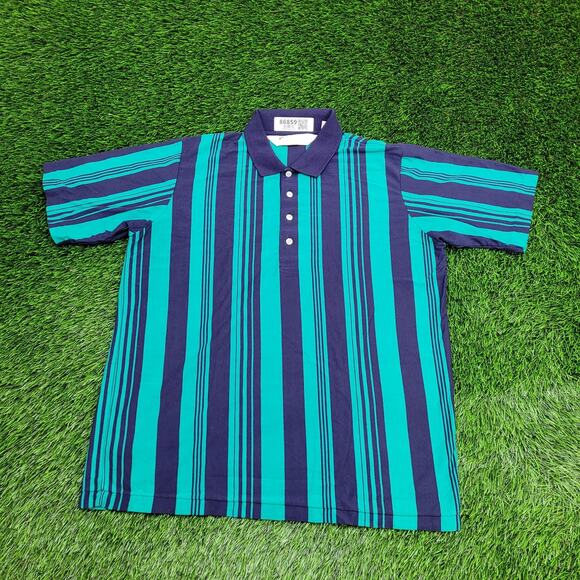 Vintage 90s Arnold-Palmer Stripes Polo Shirt Large 22x27 Blue Green - Picture 1 of 11